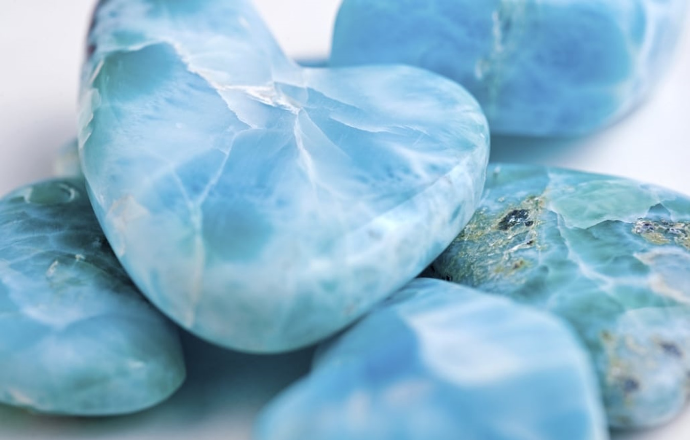 Close-up of a blue Larimar gemstone