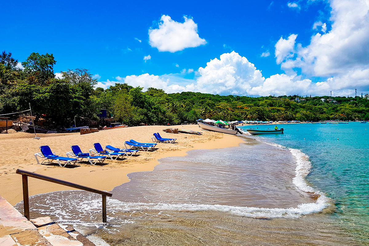 Aerial view of Sosua beach with turquoise waters and white sand